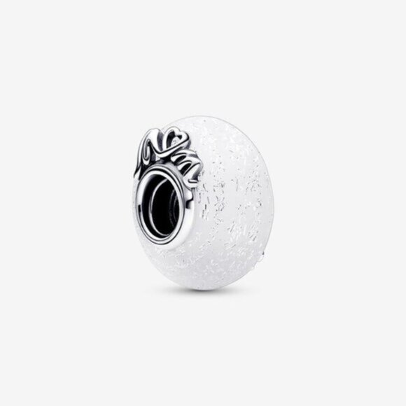 Pandora Glittery White Murano Glass Mom & Love Charm - Picture 1 of 5
